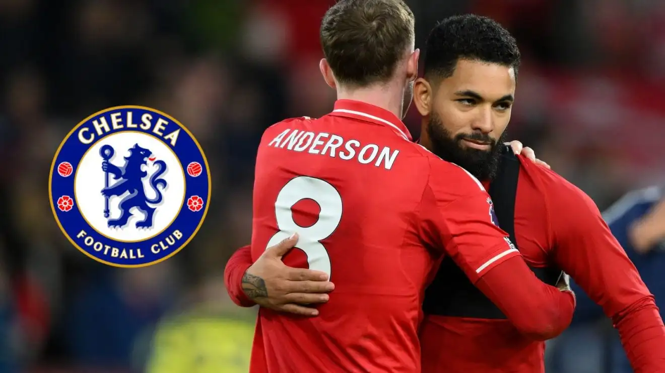 Douglas Luiz in Nottingham Forest kit, linked with Chelsea January transfer 2026